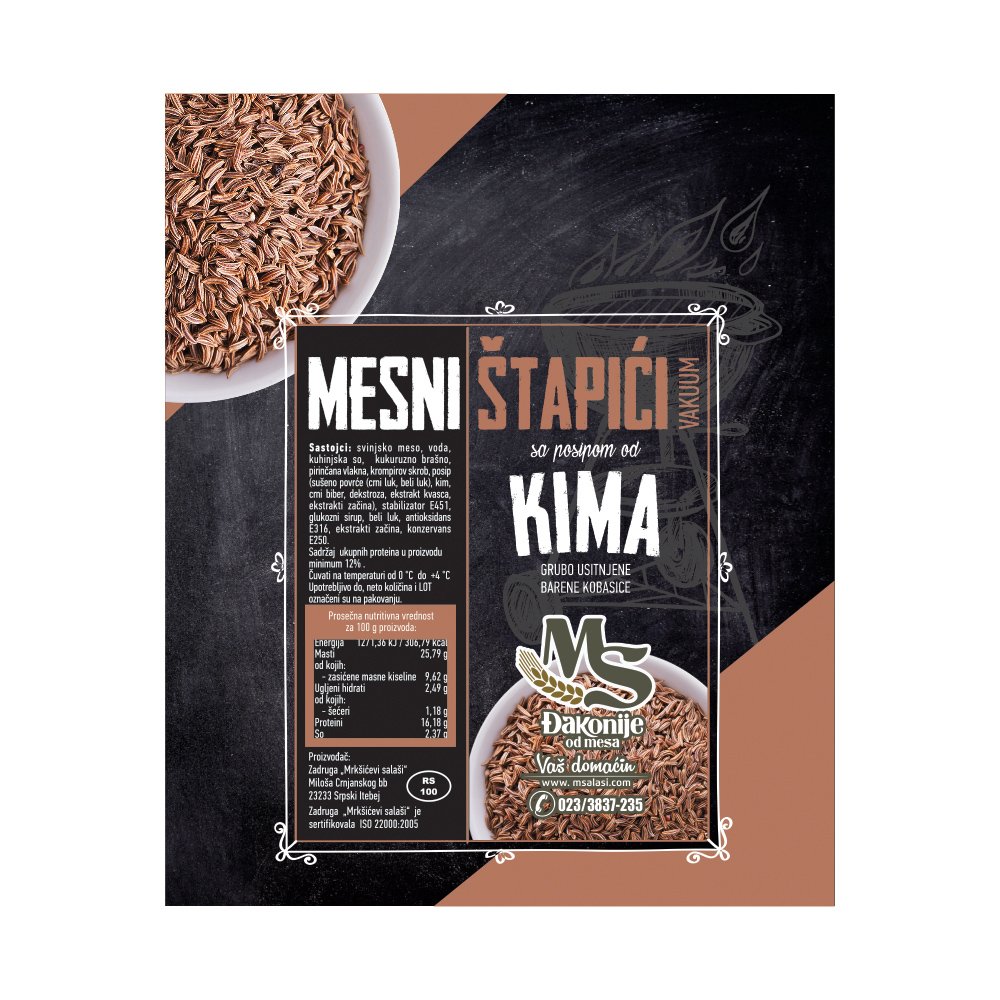 Mesni štapići sa posipom od kima vakuum 160 g