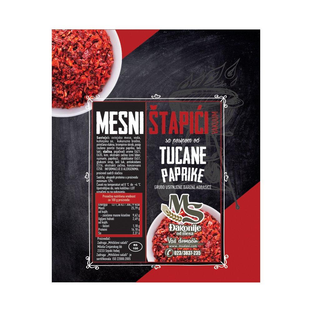 Mesni štapići sa posipom od tucane paprike vakuum 160 g